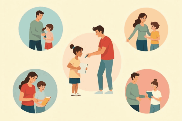 Top Mistakes Parents Make When Preparing for the 11 Plus in Bromley multiple parent-child pairs in small scenes