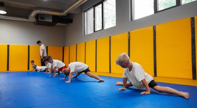 Full shot kids training at BJJ Gym Studio
