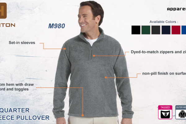 Harriton M980 Quarter Zip Fleece Pullover